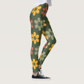 Retro Bloemenpatroon op een groene achtergrond Leggings (Rechts)