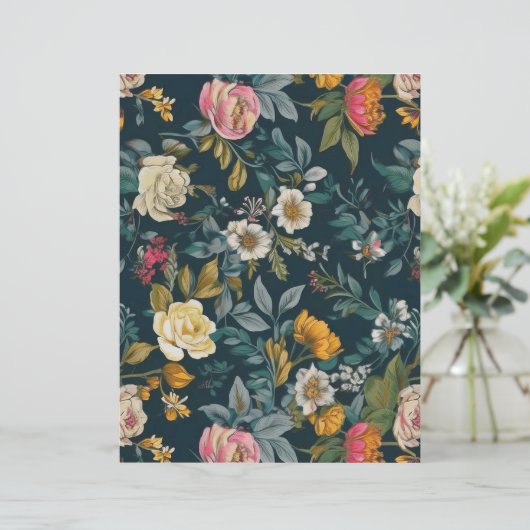 Retro bloemenpatroon papier (Staand voorkant)