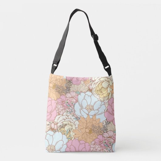 Retro bloemenpatroon Pastel Spring Kleurrijk Crossbody Tas (Achterkant)