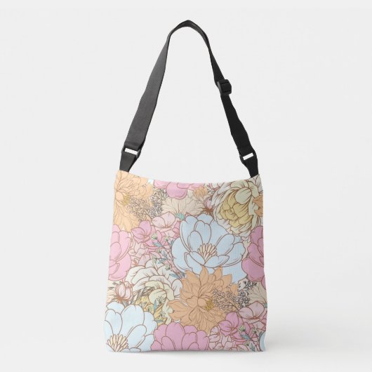 Retro bloemenpatroon Pastel Spring Kleurrijk Crossbody Tas (Voorkant)