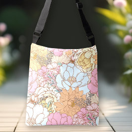 Retro bloemenpatroon Pastel Spring Kleurrijk Crossbody Tas
