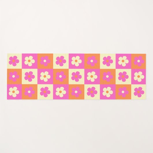 Retro Bloemenpatroon Roze & Sinaasappel BOHO Chic Yogamat (Voorkant (horizontaal))