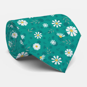 Retro bloemenpatroon. Witte madeliefjes op een tur Stropdas