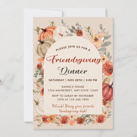 Retro Bloemenpompoen Vriendsgiving Diner Kaart (Voorkant)