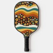 Retro bloemenprint met strepen in groovy stijl geï pickleball paddle (Voorkant)