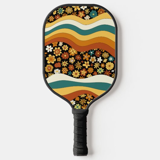 Retro bloemenprint met strepen in groovy stijl geï pickleball paddle (Voorkant)