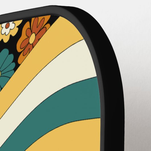 Retro bloemenprint met strepen in groovy stijl geï pickleball paddle (Links Detail)