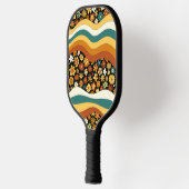 Retro bloemenprint met strepen in groovy stijl geï pickleball paddle (Links)