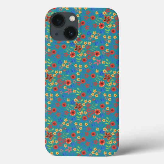 Retro bloemenprint op Blauwgroen Hoesje-Mate iPad Case-Mate iPhone Case (Achterkant)
