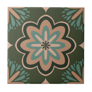 Retro bloemensier in diepe aardetinten tegeltje