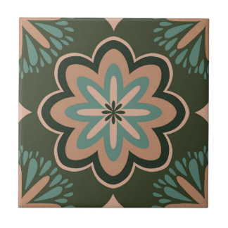 Retro bloemensier in diepe aardetinten tegeltje