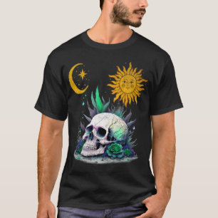 Retro  bloemenskelet mystery moon plat t-shirt
