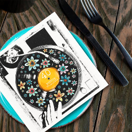 Retro bloemenspelende vinyl draaitafel verjaardag  servet