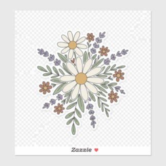 Retro bloemensticker – Vintage margriet & wilde bl Sticker
