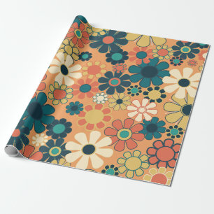 Retro bloementuin vintage 70s bloemen cadeaupapier