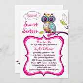 Retro Bloemenuil Heet Roze Zoet Zestien Uitnodigin Kaart (Voorkant / Achterkant)