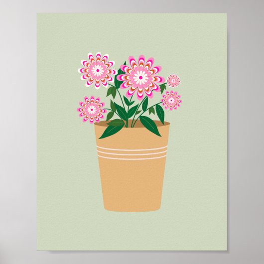 Retro bloemenvaas pastelgroen poster (Voorkant)