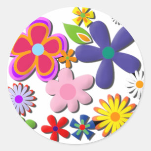 Retro BloemenVector van flower power Ronde Sticker