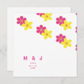 Retro bloemenvierkant roze en geel bruiloft kaart (Voorkant / Achterkant)