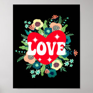 Retro bloemhart Liefde Rode Valentijnsdag T-shirt Poster