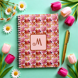 Retro Bloemig Monogram – Roze & Bruine Bloemen Notitieboek