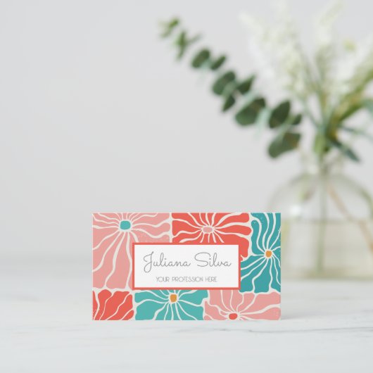 Retro bloemig visitekaartje (Staand voorkant)