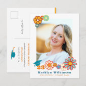 Retro Bloemige Elegante Script Chic Foto Afstudere Aankondigingskaart (Voorkant / Achterkant)