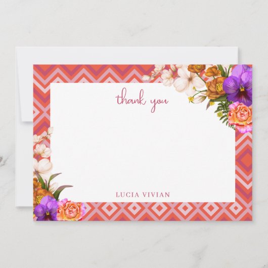 Retro Bloemige Fuchsia Bruiloftsfeest Bedankkaart (Voorkant)