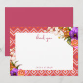Retro Bloemige Fuchsia Bruiloftsfeest Bedankkaart (Voorkant / Achterkant)