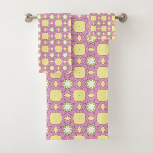Retro bloemige geometrische gemusterd bad handdoek (Insitu)