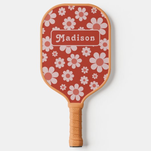 Retro bloemige gepersonaliseerde naam pickleball paddle (Voorkant)