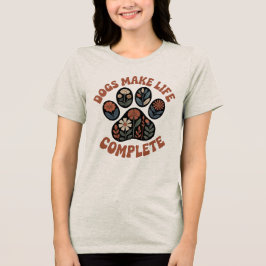 Retro bloemige hondenpoot Tri-Blend shirt
