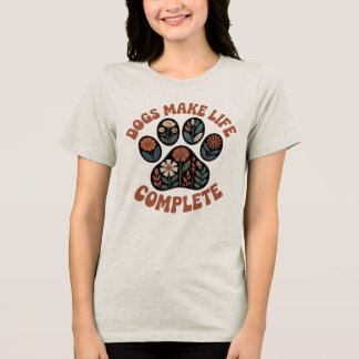 Retro bloemige hondenpoot Tri-Blend shirt