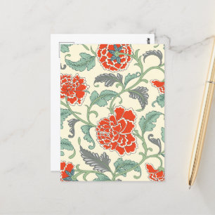 Retro bloemige Japanse stijl Rood Ivoor Groen Briefkaart