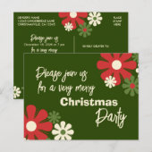Retro bloemige kerstfeest uitnodiging (Voorkant / Achterkant)