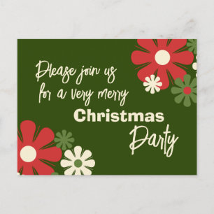 Retro bloemige kerstfeest uitnodiging