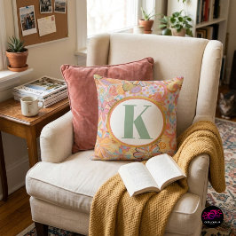 Retro bloemige monogram groovy patroon kussen