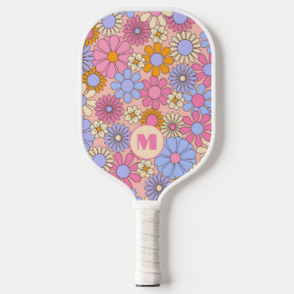 Retro bloemige monogram pickleballpaddle pickleball paddle