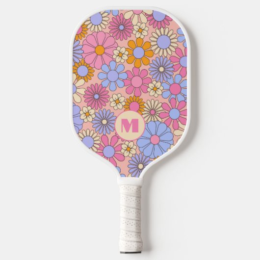 Retro bloemige monogram pickleballpaddle pickleball paddle (Voorkant)