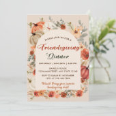Retro bloemige pompoen vriendendankdag diner kaart (Staand voorkant)