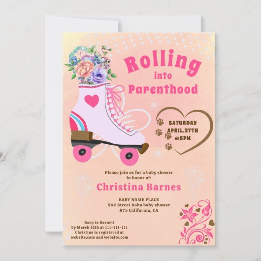 Retro bloemige turquoise rollerschaats boho baby s kaart (Voorkant)
