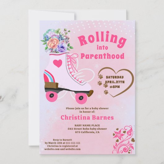 Retro bloemige turquoise rollerschaats boho baby s kaart (Voorkant)