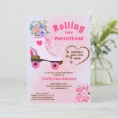 Retro bloemige turquoise rollerschaats boho baby s kaart (Staand voorkant)