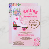 Retro bloemige turquoise rollerschaats boho baby s kaart (Voorkant / Achterkant)