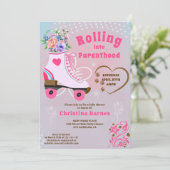 Retro bloemige turquoise rollerschaats boho baby s kaart (Staand voorkant)