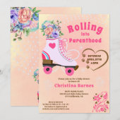 Retro bloemige turquoise rolschaats boho babyshowe kaart (Voorkant / Achterkant)