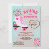 Retro bloemige turquoise rolschaats boho babyshowe kaart (Voorkant)