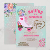 Retro bloemige turquoise rolschaats boho babyshowe kaart (Voorkant / Achterkant)