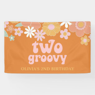 Retro Bloemige Twee Groovy  2e Verjaardagsbanner Spandoek