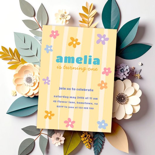 Retro bloemige verjaardagsfeestje kaart